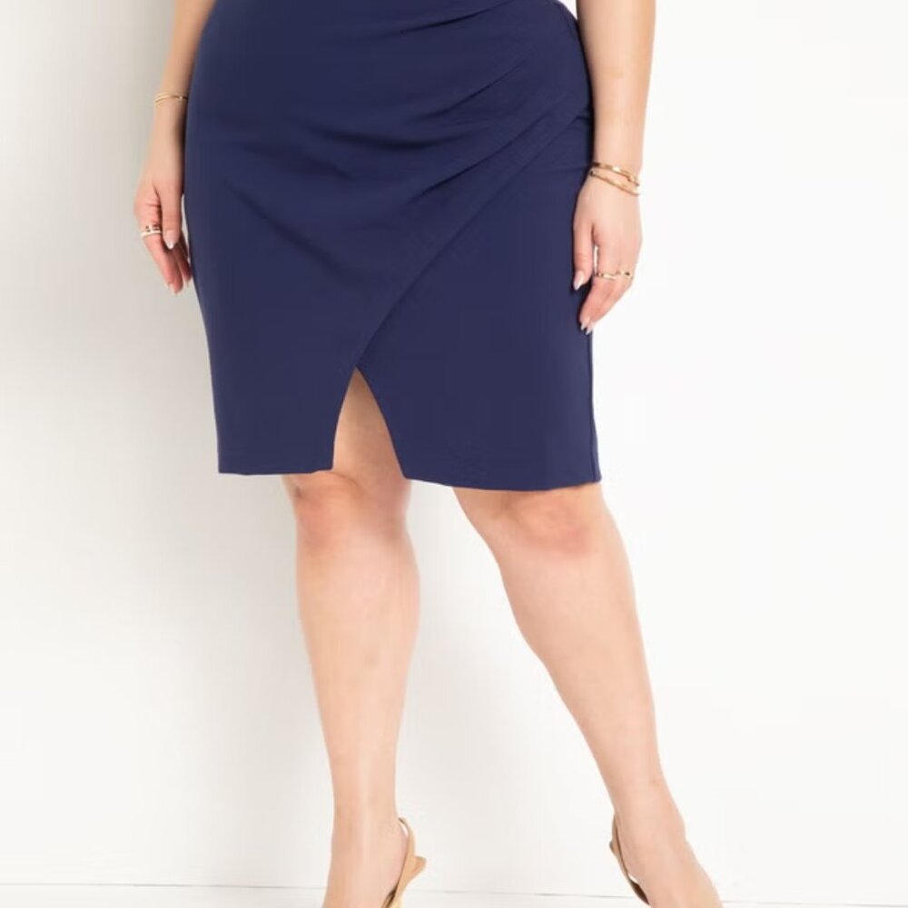 NEW Plus Size Eloquii Blue Knee-Length Asymmetrical Tulip Pencil Skirt